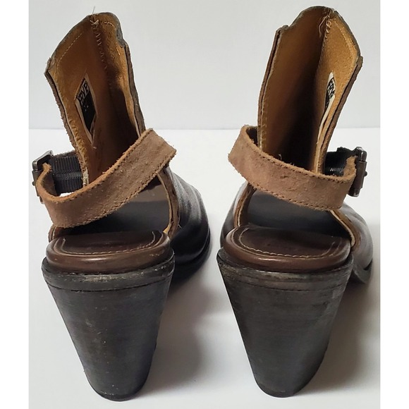 Frye Izzy Artisan Bootie/Mule 10 Brown Leather Chunky Heel Slingback Peep Toe - Picture 9 of 14